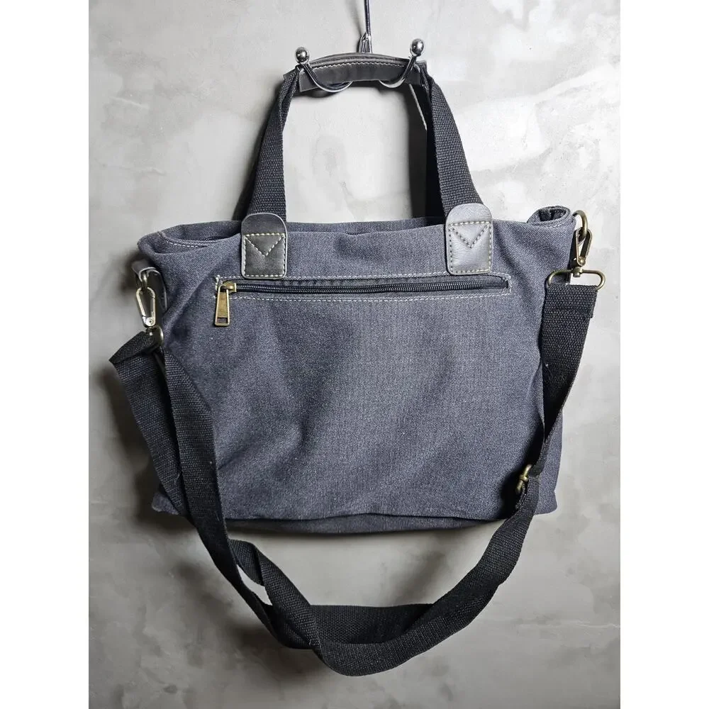 Gray Canvas Shoulder/Messenger Laptop/Book Bag w/ Adjustable Strap Fits 13-14 in